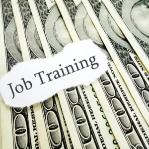 Text that states job training on top of money