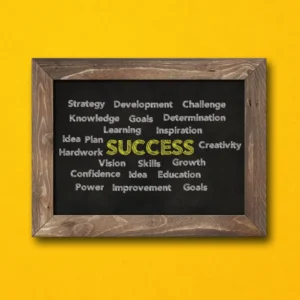 Chalkboard displaying terms necessary for employee success.